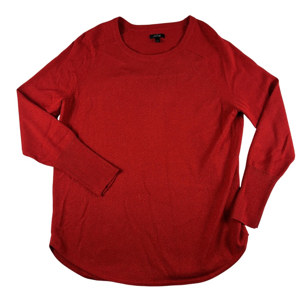Apt. 9 Sweater Womens Large Red Metallic Crew Neck Long Sleeve Pullover